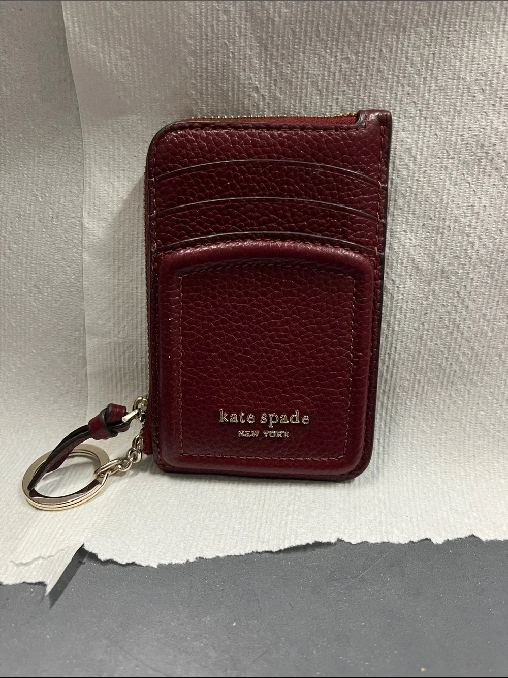 EUC kate spade Deep Burgundy Knot  Leather Card Case with Keyring